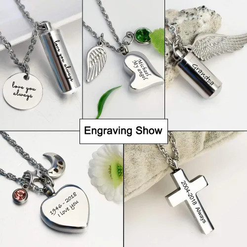 Miniatura 7 de Dletay Collar de urna de corazón para cenizas con 12 piedras natales joyería de cremación para cenizas - Your Wings Were Ready My Heart Was Not