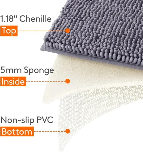 Miniatura 6 de Lifewit Tapete de baño extra suave, absorbente y lanudo de felpilla, tapete de felpa antideslizante para baño, bañera y ducha, color gris, 24 x 17