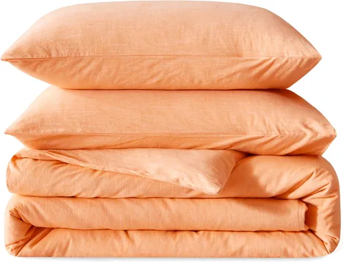 Miniatura 10 de BFS HOME Funda de edredón de lino tamaño King, mezcla de lino de algodón suave y transpirable, juego de ropa de cama de 3 piezas con 2 fundas