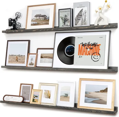 Miniatura 11 de FLYJOE Estante de repisa de fotos para pared, 24 pulgadas de madera de fresno maciza, estantes para libros de guardería, estantes flotantes