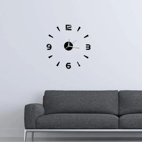 Miniatura 7 de Reloj de pared grande 3D DIY sin marco, relojes decorativos de pared, decoración de calcomanía moderna para el hogar, oficina, habitación (negro)