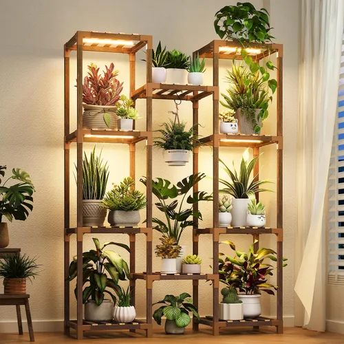 Miniatura 7 de Uneedem Soporte para plantas para interiores y exteriores, estante alto para múltiples plantas, 8 niveles, 12 macetas, estante grande de madera