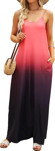 Supnier - Vestido de verano largo para mujer, diseño con tirantes delgados, bolsillos, estampado floral, uso informal, estilo bohemio