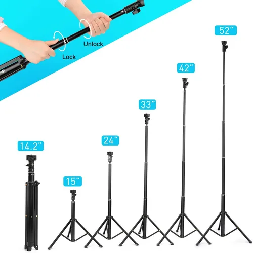 Miniatura 2 de Yesker Trípode para selfie stick para iPhone Android de 52 pulgadas extensible para teléfono con control remoto Selfie Stick Equipo de grabación