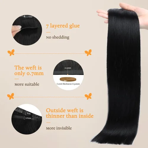 Miniatura 4 de DOORES Extensiones de cabello humano real, color negro azabache, 5.64 oz, 7 unidades, 24 pulgadas, cabello Remy liso natural con clip, trama