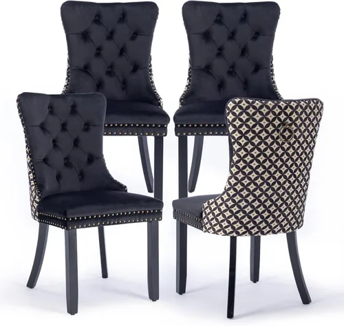 Miniatura 139 de Juego de 2 sillas de comedor tapizadas de terciopelo, sillas laterales de cocina de estilo moderno con ribete de cabeza de clavo y patas de madera