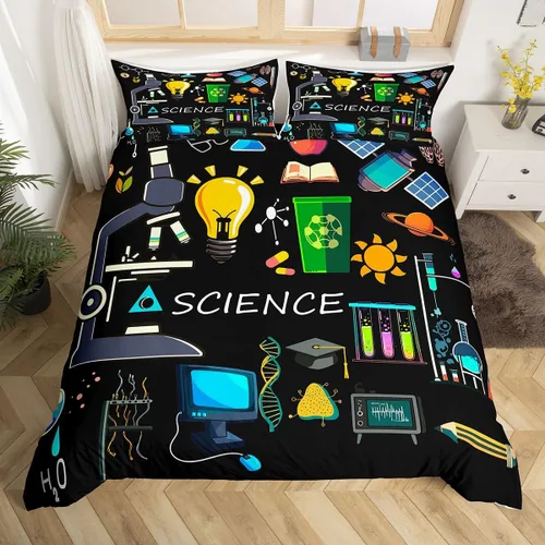 Erosebridal Juego de ropa de cama con temática científica tamaño individual para niños y niñas, adolescentes, regalos de regreso a clases, funda de