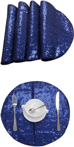 Juego de 4 manteles individuales de lentejuelas color azul marino, manteles redondos de 15 pulgadas resistentes al calor para comedor, fiestas,