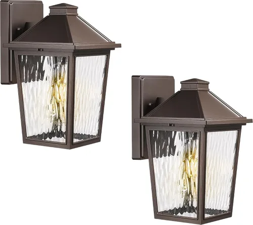 Miniatura 10 de Lámpara de pared para exteriores, linterna de pared exterior HWH, luces de porche al aire libre con pantalla de vidrio sembrado para puerta, garaje