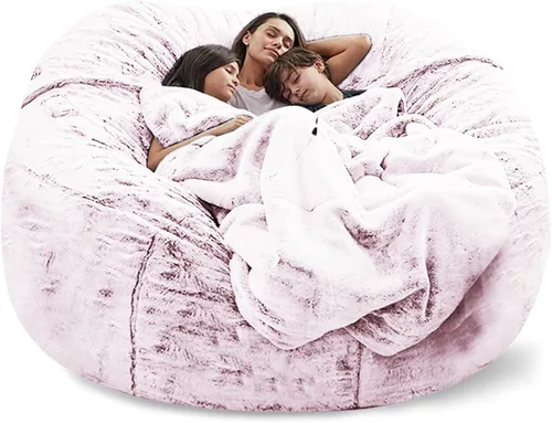 Miniatura 8 de HWOEK Puf de gran tamaño de piel gigante (sin relleno) para muebles de sala de estar de adultos, grande, redondo, suave, esponjoso, sofá perezoso