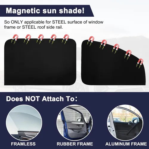 Miniatura 3 de Ovege Parasoles Magnéticos de Gamuza para Ventanas de Automóvil - Asiento Trasero 2 piezas Cortina de Privacidad Protección UV Negro-Suedette
