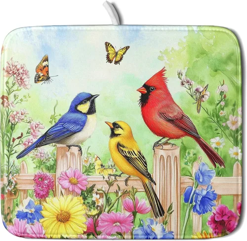 Miniatura 37 de Tapete de Secado de Platos de Sandía de Verano de Microfibra, Tapetes Escurridores de Platos de Cuadros de Búfalo de Limón Amarillo 16x18 Pulgadas