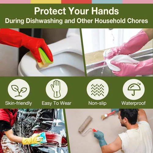 Miniatura 5 de Guantes de Cocina para Lavar Platos - 5 Pares de Guantes de Goma para Limpieza del Hogar, Lavar Platos, Limpieza, Jardinería, Guantes