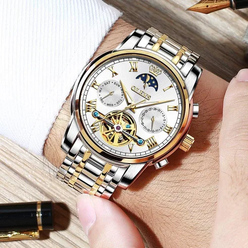 Miniatura 2 de OLEVS reloj mecánico automático, reloj de cuerda automático de lujo para hombre a prueba de agua, acero inoxidable.