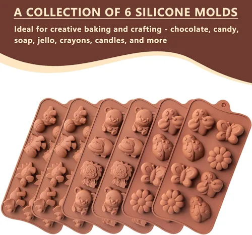 Miniatura 7 de WARM TIME Juego de 6 moldes de silicona para chocolate, moldes antiadherentes de grado alimenticio, moldes de cocina para chocolate, dulces