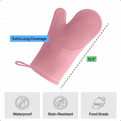 Miniatura 4 de GORILLA GRIP Guantes de horno de silicona suave sin BPA, guantes de cocina resistentes al calor e impermeables, forro de algodón grueso, agarre Rosa