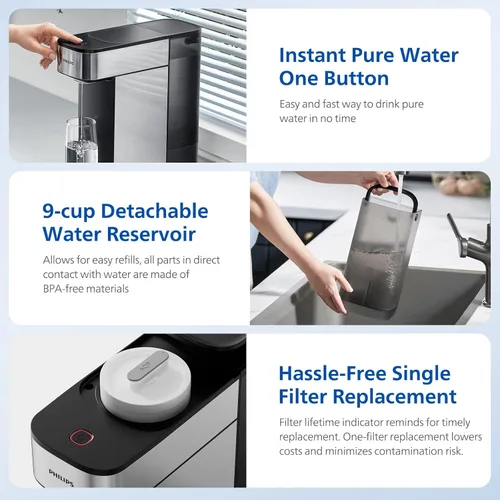 Miniatura 3 de PHILIPS Encimera de filtro de agua de ósmosis inversa, dispensador compacto de 5 etapas con sistema de filtración de agua RO con tecnología