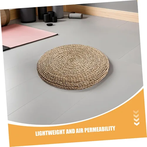 Miniatura 3 de UPKOCH Cojín redondo de tejido de paja hecho a mano tatami para yoga, meditación, relleno, cómoda almohada de piso para sala de estar, uso