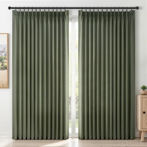 Miniatura 31 de Topfinel 2 paneles de cortinas plisadas de lino beige y blanco de 63 pulgadas de largo, para dormitorio y sala de estar, cortinas semitransparentes