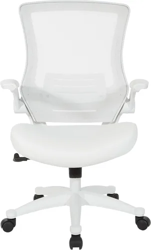 Miniatura 9 de Office Star - Silla de oficina con respaldo de pantalla blanca ventilada con brazos abatibles acolchados de color con base de nailon blanco, piel
