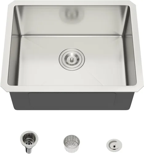 Miniatura 25 de Mocoloo Fregadero de barra de montaje inferior de 15 pulgadas, fregadero de cocina pequeño de 15 x 15 pulgadas, calibre 18, de acero inoxidable