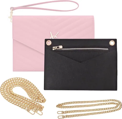 Conversion Kit compatible with Monogram Clutch, Insert with 120cm - 47" inches Premium Gold Chain, Wristlet Insert Wallet on Chain (Lime)
