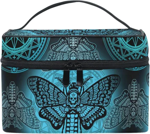Miniatura 24 de Bolsa de Maquillaje, Estuche de Maquillaje Organizador de Viaje con Diseño de Calavera y Flores, Estuche de Cosméticos, Bolsas de Aseo para Niñas
