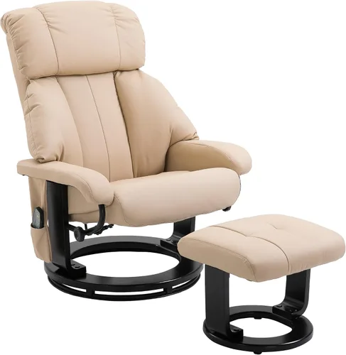 Miniatura 10 de HOMCOM Silla reclinable de masaje con otomana, reclinable giratorio de 360° y reposapiés, vibración de 10 puntos, silla reclinable de piel sintética