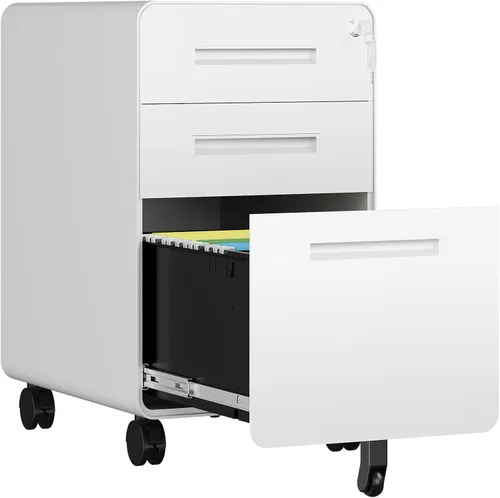 Miniatura 14 de Gabinete archivador de 2 cajones, gabinetes archivadores móviles totalmente montados con cerradura, gabinete archivador de metal rodante con ruedas