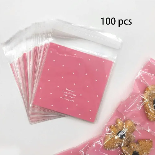 Miniatura 4 de 100 bolsas adhesivas rosas para golosinas, pequeñas bolsas de celofán para dulces, panadería, fiestas y recuerdos de boda (3.94 x 3.94 pulgadas)