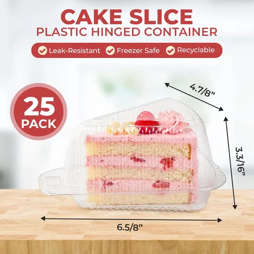 Miniatura 2 de 25 recipientes para rebanadas de pastel con tapas Recipientes de plástico desechables medianos con bisagras Recipiente transparente para tarta
