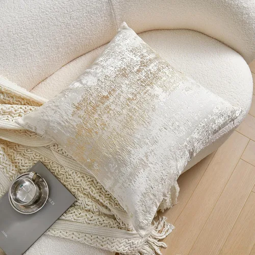 Miniatura 9 de THE-TINOART Fundas de almohada de estilo rústico moderno de 18x18, fundas de almohada decorativas tejidas en jacquard beige y dorado para sofá