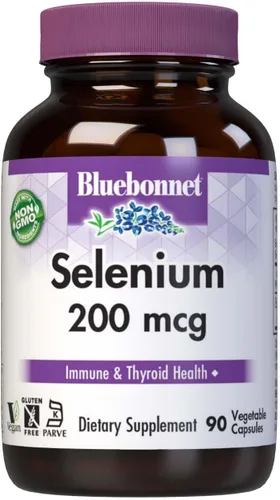 Bluebonnet Cápsulas de selenio de 200 mcg (L-selenometionina) - Potente apoyo antioxidante - Suplemento de selenio complejo de aminoácidos para