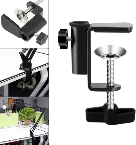 Miniatura 2 de Soporte de clip de aluminio con abrazadera en C para cámara/monitor, escritorio y soporte de mesa para micrófono/micrófono y tableta (negro)