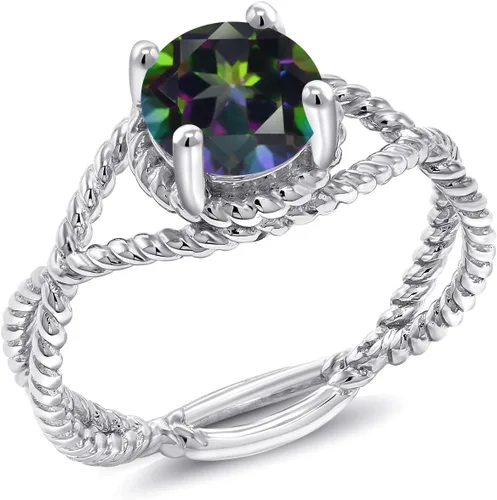 Miniatura 8 de Gem Stone King 7MM Round Gemstone Birthstone Solitaire Ring for Women Twisted Rope Band in 925 Sterling Silver Available in Sizes 5, 6, 7, 8, 9