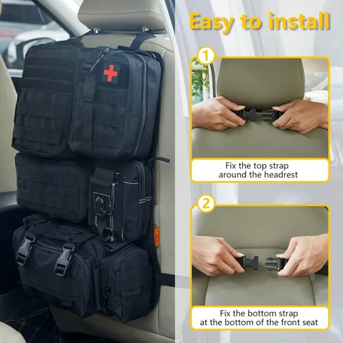 Miniatura 5 de Organizador táctico universal para respaldo de asiento, panel Molle para vehículo, bolsa de almacenamiento con 5 bolsas Molle desmontables