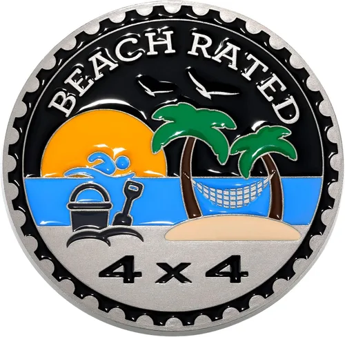 Frienda Emblema de coche 4 x 4 Beach Rated, emblema metálico automotriz 3D, emblemas redondos para coche, pegatinas adhesivas compatibles con
