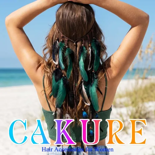 Miniatura 7 de CAKURE Diadema de plumas bohemias, tocado gitano, tocado indio, accesorios para el cabello hippie para mujeres y niñas (tipo C)