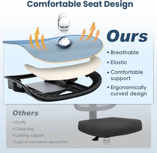 Miniatura 8 de Silla de oficina ergonómica, sillas de escritorio de malla para computadora con soporte lumbar ajustable, reposabrazos 3D, función de inclinación