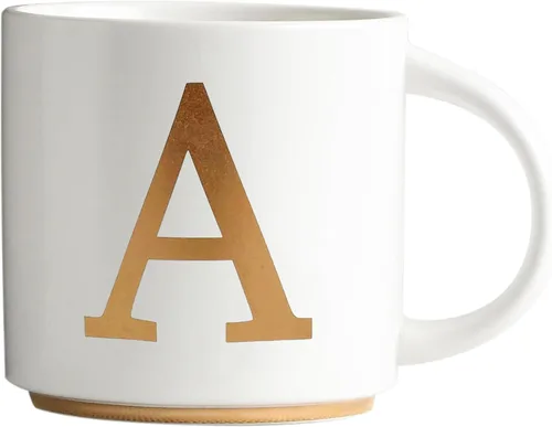 COLLECTIVE HOME - Tazas de cerámica con monograma, tazas de café con inicial dorada de 15 onzas, elegantes tazas de té del alfabeto, elegante taza p