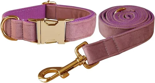 Miniatura 17 de Love Dream Juego de collar y correa de terciopelo para perro, suave y cómodo, correa ajustable y collar con hebilla de metal resistente para perros