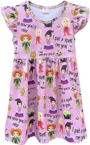 Vestido de calabaza de Halloween para niñas, vestido de perlas, vestido de manga con vuelo, vestido de Halloween para bebés y niños pequeños