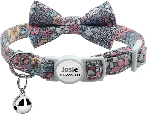 Miniatura 12 de Collares personalizados de gato con campana de lazo, liberación rápida, impresión HD, collares de gatito personalizados para niñas y niños