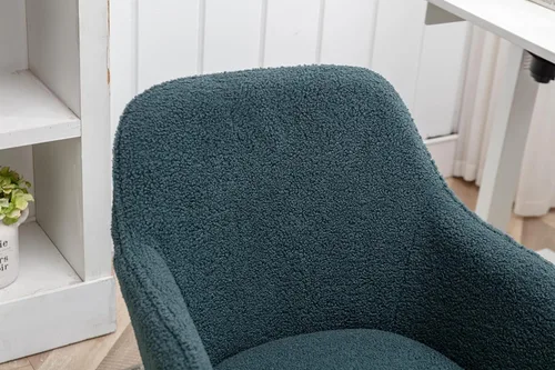 Miniatura 7 de Silla de oficina en casa, moderna silla de escritorio de tela de peluche copetuda con respaldo medio, silla giratoria ajustable para oficina