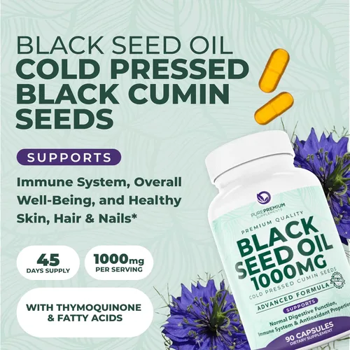 Miniatura 2 de PurePremium Aceite de semilla negra de 500 mg – Semillas orgánicas de Nigella Sativa – Extracto de aceite de semilla de comino negro prensado