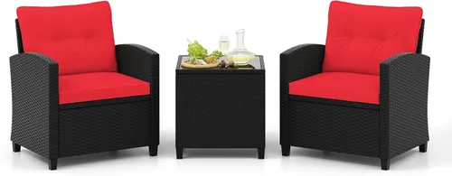 Miniatura 27 de Tangkula Juego de muebles de patio de 3 piezas, mimbre de ratán PE, juego de sofá de 3 piezas para exteriores con cojín lavable y superficie de mesa