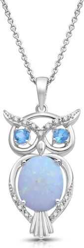 Miniatura 9 de Jewelili Collar con colgante de plata de ley con múltiples piedras preciosas y diamantes, cadena Rolo de 18 pulgadas