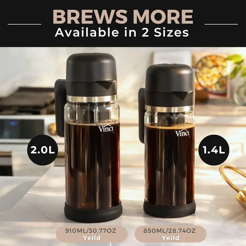 Miniatura 6 de VINCI Express Cold Brew, cafetera eléctrica en frío en 10 minutos, jarra de vidrio, 3 ajustes de fuerza de preparación y ciclo de limpieza, fácil