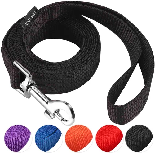 Miniatura 61 de AMAGOOD 6 pies de correas para cachorros/perros, correa de estilo tradicional resistente con gancho de cuello fácil de usar, correa para perros Negro