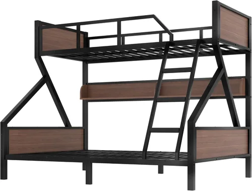 Miniatura 5 de Bellemave Litera de Metal Twin XL sobre Queen con Estantes de Almacenamiento y Luz LED, Marco de Litera Resistente con Tabla de Madera y Listones